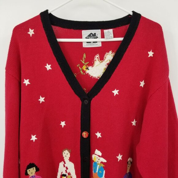 Vintage Storybook Knits World Unity and Peace Diversity Sweater 2X Red Artsy - Picture 3 of 13
